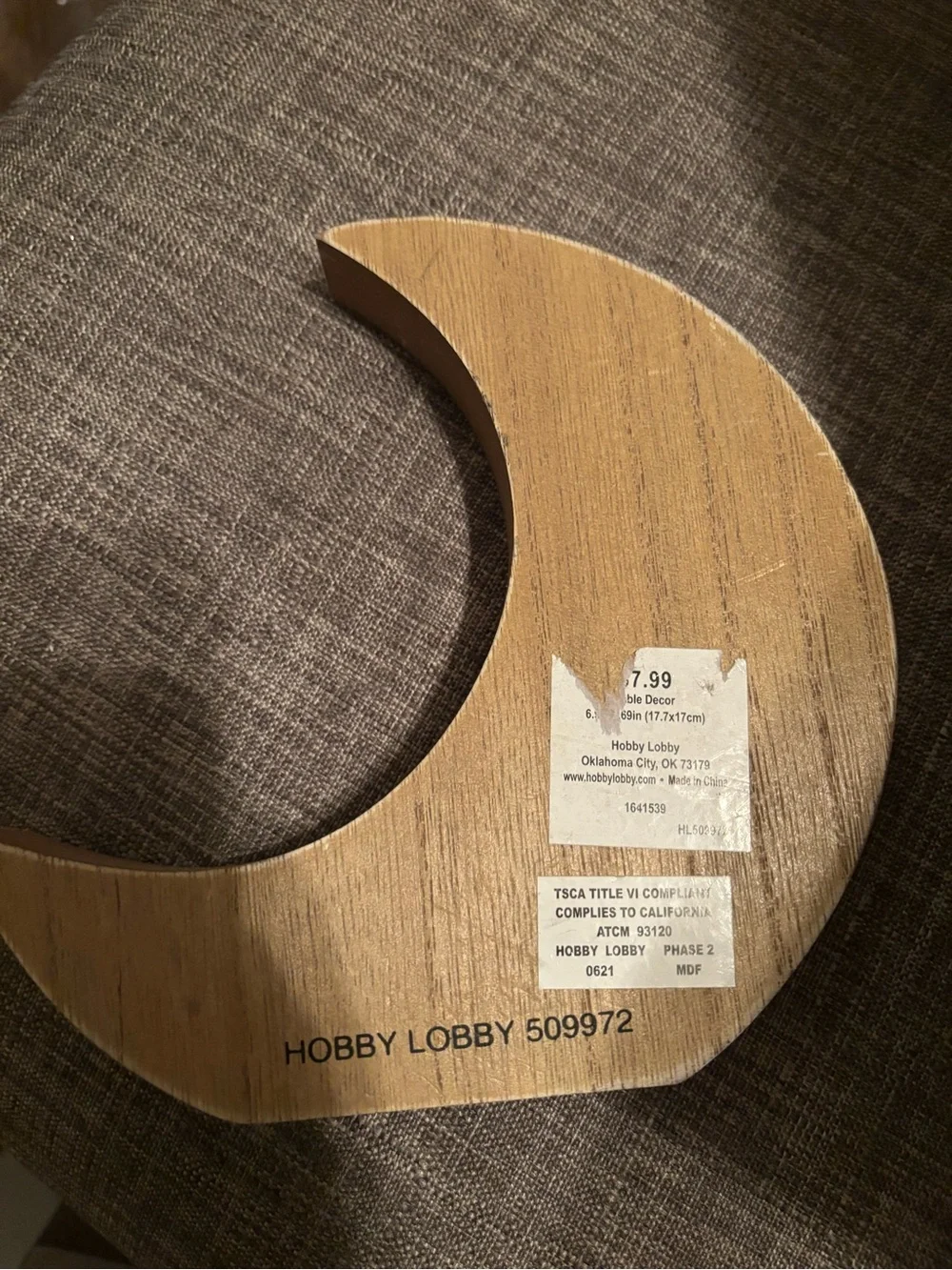 Hobby Lobby Wooden Crescent Moon Wall Art with Pink Cheek and Black Eyelash